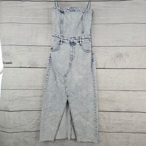 GB Gianni Bini S Small Strapless Denim Midi Jean Dress Acid Wash Slit NWT L795